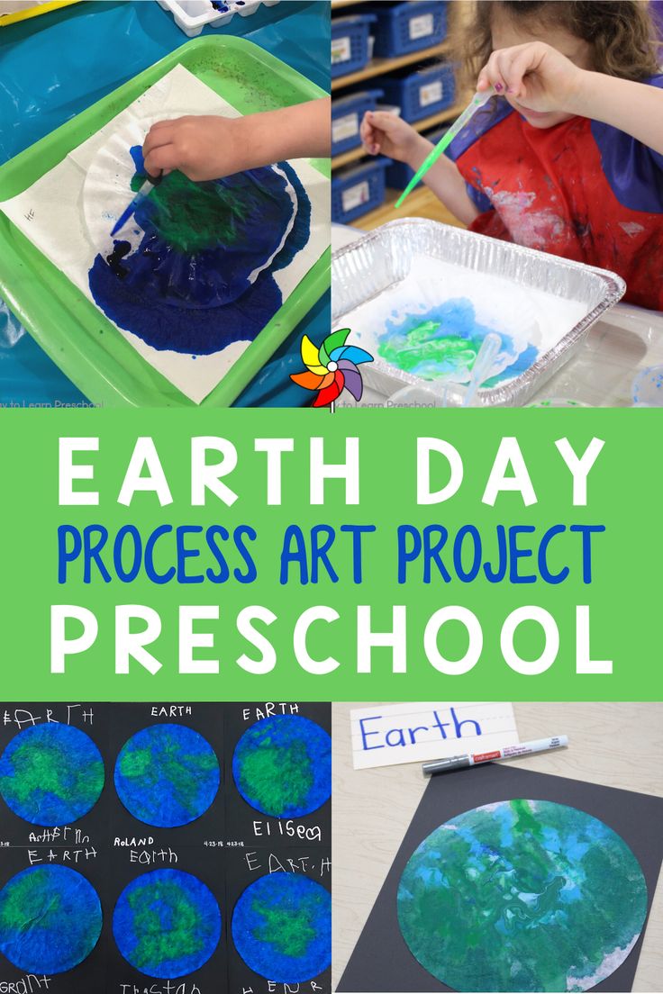 earth day process art project for preschool and homeschool with text overlay that reads earth day process art project