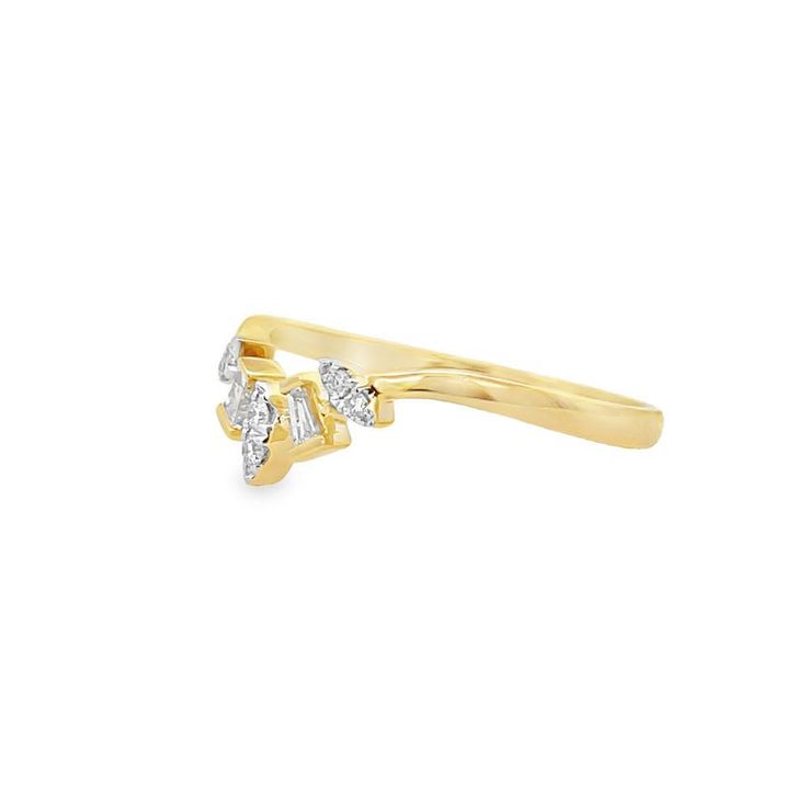 Add this regal 14k yellow gold crown ring from Gilded by G.St to your stack, showcasing baguette and round brilliant diamonds. • 14k yellow gold • 0.12tcw baguette & round brilliant diamonds • Band width: 4.5mm, band thickness: 1mm • In stock in size 6.5. Additional sizes are made to order 14k Gold Diamond Ring With Baguette Diamonds, Timeless Gold Wedding Ring With Baguette Diamonds, Gold Baguette Cut Cubic Zirconia Stackable Rings, Gold Diamond Ring With Single Cut Baguette Diamonds, Gold Baguette-cut Diamond Ring With Single Cut Diamonds, Gold Baguette-cut Diamond Ring With Single-cut Diamonds, Gold Stackable Rings With Baguette Diamonds, Classic Gold Ring With Baguette Diamonds, Gold Rings With Baguette Diamonds