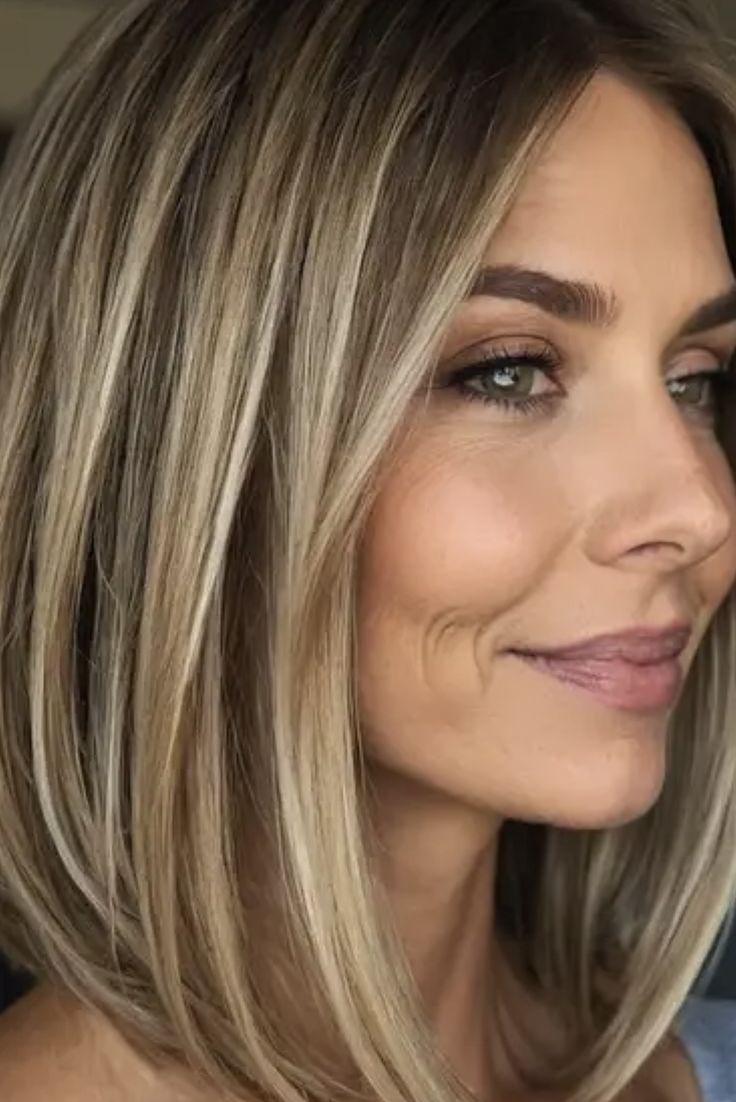 Blonde Highlights Medium Length Hair Straight, Blonde Highlights Older Women Over 40, Long Bob For Fine Hair, Mom Haircuts, Bob Haircut For Fine Hair, Long Bob Haircuts, Bob Hairstyles For Fine Hair, Haircuts For Fine Hair, Brown Blonde Hair