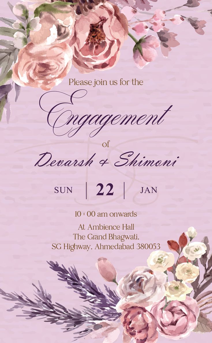 an elegant wedding card with flowers and leaves