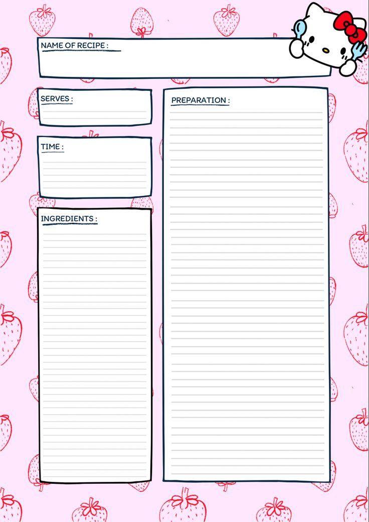 Recipe card hello kitty strawberry cute pink fiche recette Kawaii Menu Template, Hello Kitty Card Template, Hello Kitty School Schedule, Sanrio Checklist, Pink List Template, Hello Kitty To Do List Printable, Hello Kitty Checklist, Kawaii Recipe Cards, Hello Kitty Digital Planner