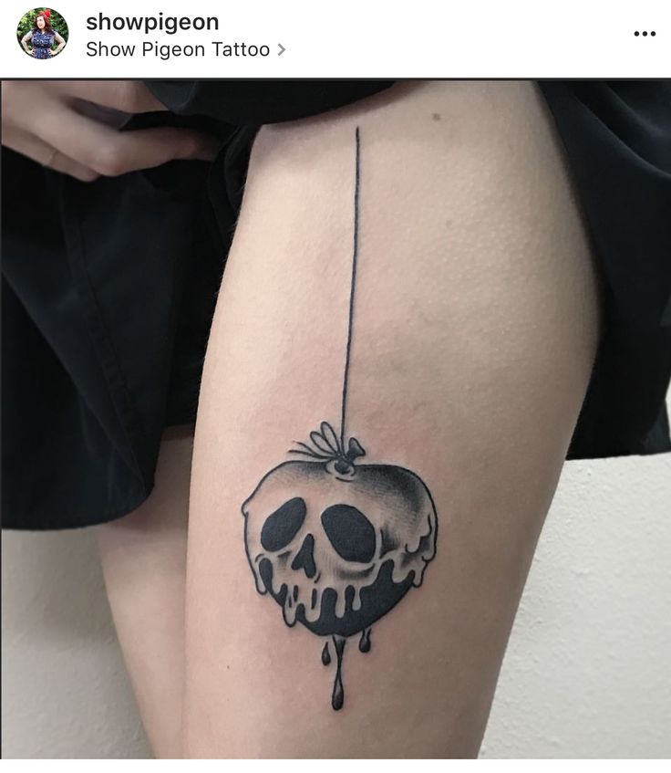 a tattoo with a skull hanging from it's side