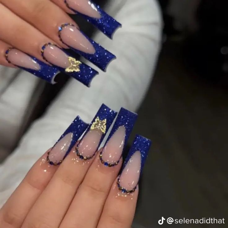 Red Nail Designs For Prom, Royal Blue Prom Nails, Nail Designs For Prom, Red Prom Nails, Nail Art Red, Blue Prom Nails, Quince Nails, Blue And Silver Nails, Quinceanera Nails