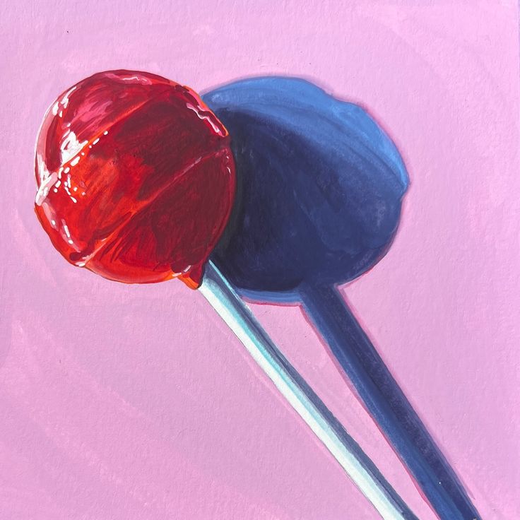 a painting of two lollipops on a pink background