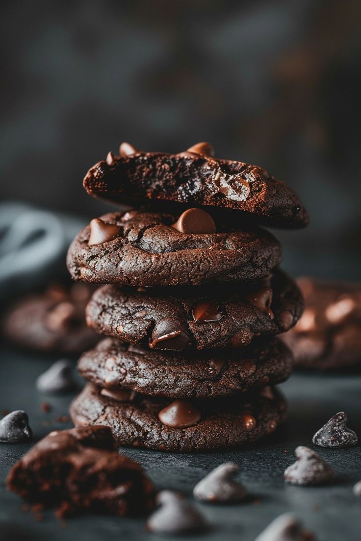 chocolate cookies stacked on top of each other