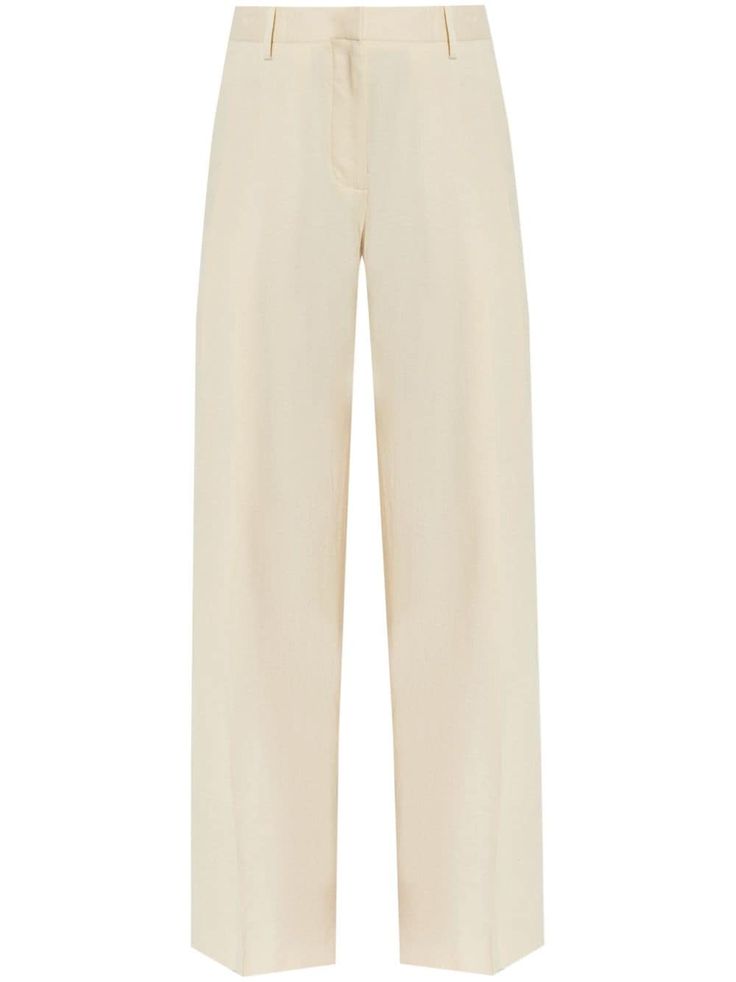 cream white wide leg belt loops hook and zip fly fastening two rear welt pockets slip pockets to the sides Uzun Boy, Cream Trousers, Trousers White, Leg Belt, Yoko London, Fantasy Gowns, City Dress, Casual Clothes, Summer Beach Wear