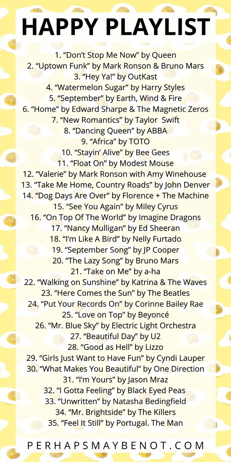 the happy playlist is shown in yellow and white