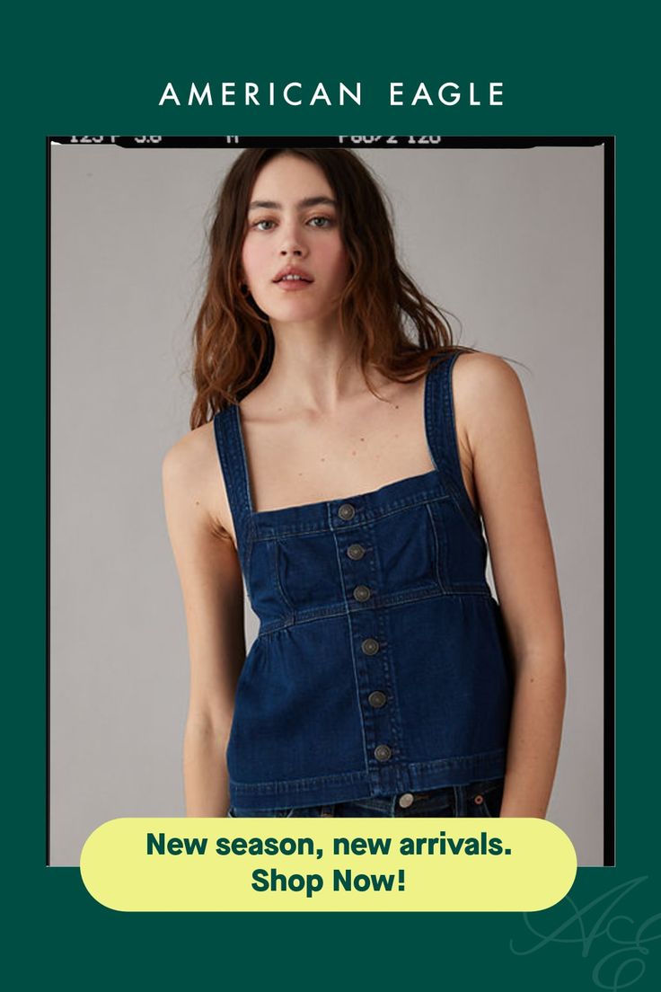 Denim/Sleeveless/Straight neckline/Button-up front/Babydoll silhouette Denim Blue Tank Top For Summer, Denim Sleeveless Tank Top For Summer, Sleeveless Denim Tank Top For Summer, Medium Wash Sleeveless Tank Top For Spring, Medium Wash Sleeveless Summer Top, Sleeveless Medium Wash Summer Top, Summer Denim Top For Day Out, Fitted Dark Wash Tank Top For Summer, Summer Denim Blue Denim Vest