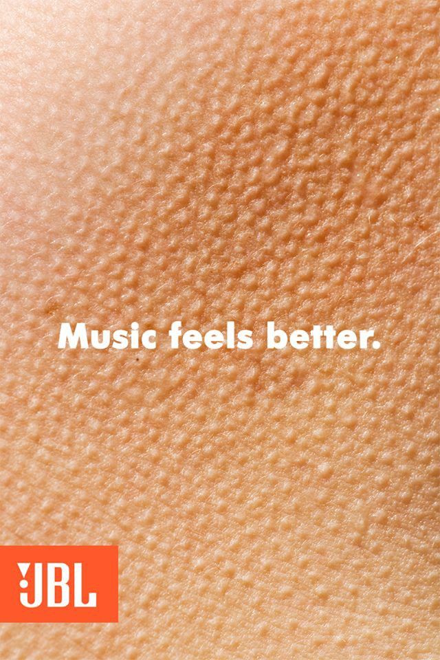 an advertisement with the words music feels better on it's back and bottom half