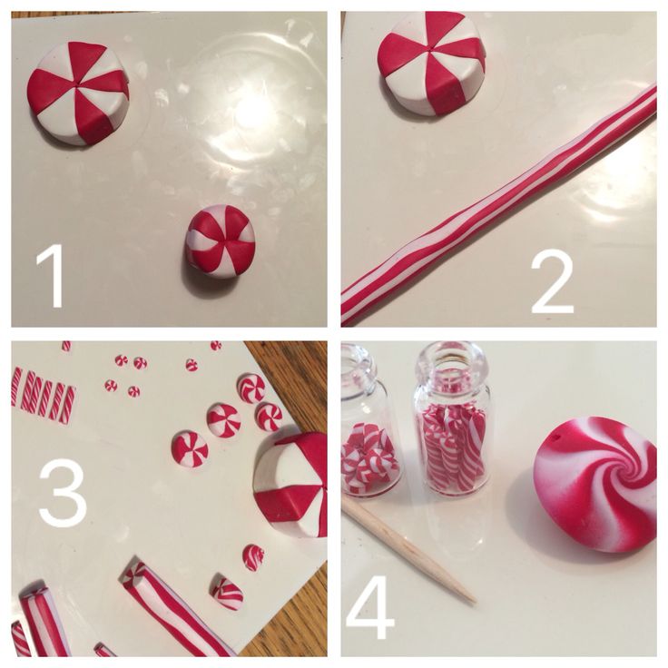 four pictures showing how to make candy canes in the shape of lollipops