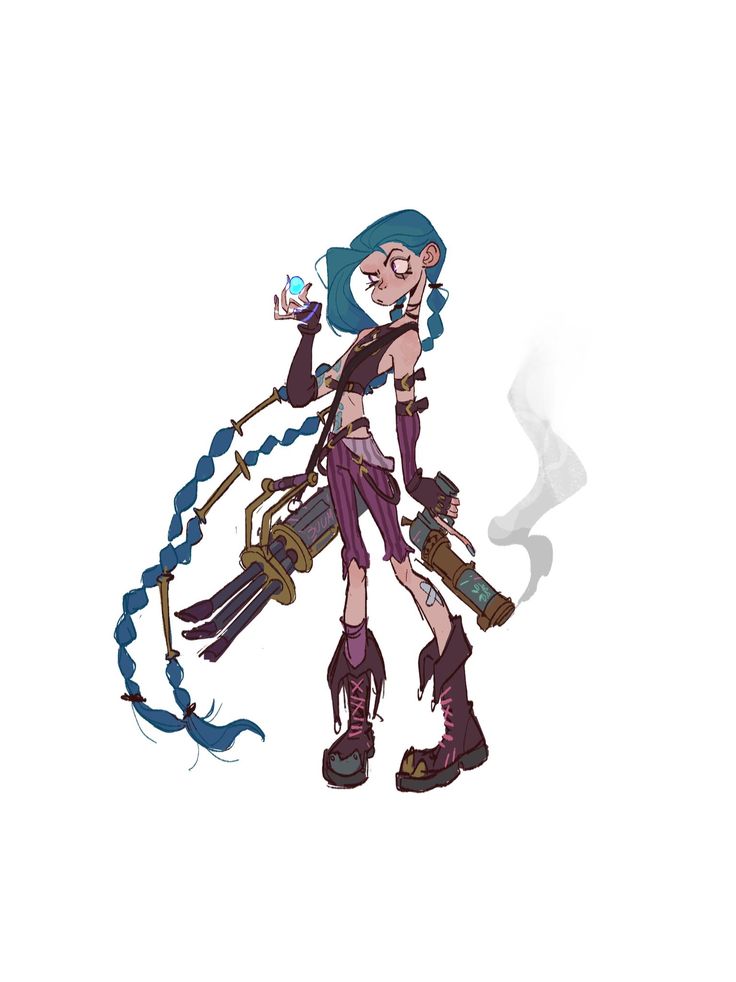 a drawing of a woman with blue hair holding a pipe