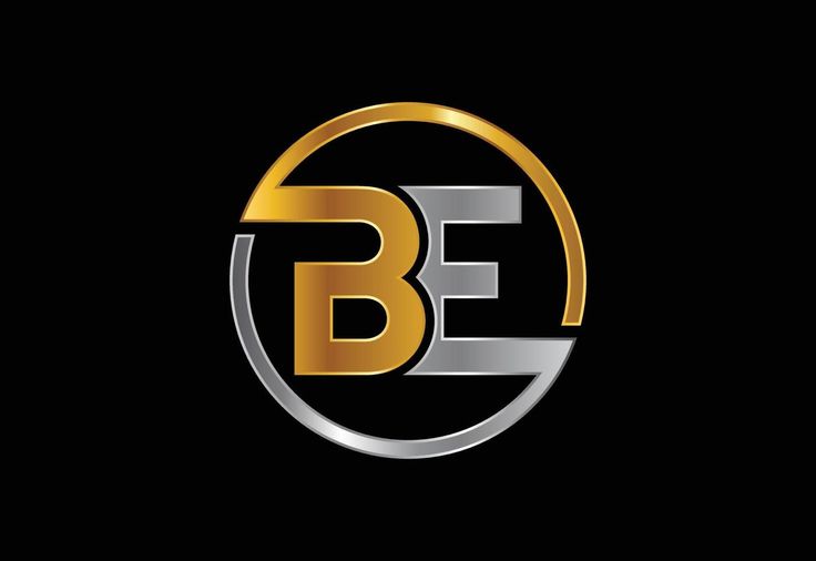 the letter b and e in a circle with gold accents on a black background illustration