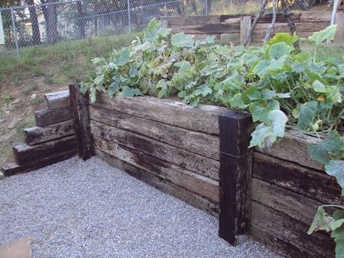 a wooden planter filled with lots of green plants