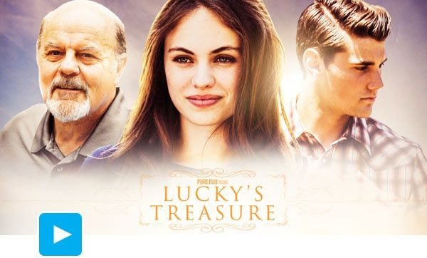 the lucky's treasure movie poster with an older man and young woman looking at each other