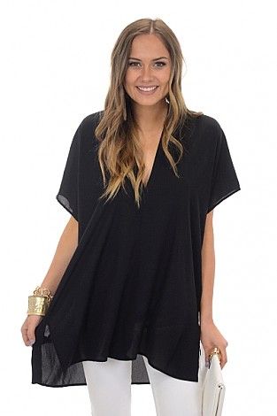 Dreamy Chiffon Tunic, Black :: NEW ARRIVALS :: The Blue Door Boutique Chic V-neck Tunic For Spring, Flowy V-neck Tops For Beach Cover-up, Flowy V-neck Tunic For Beach Cover-up, Chic V-neck Spring Tunic, Chic V-neck Tunic For Vacation, Flowy V-neck Beach Cover-up Tops, Casual V-neck Tunic For Layering, Black V-neck Tunic For Vacation, Flowy V-neck Summer Tunic