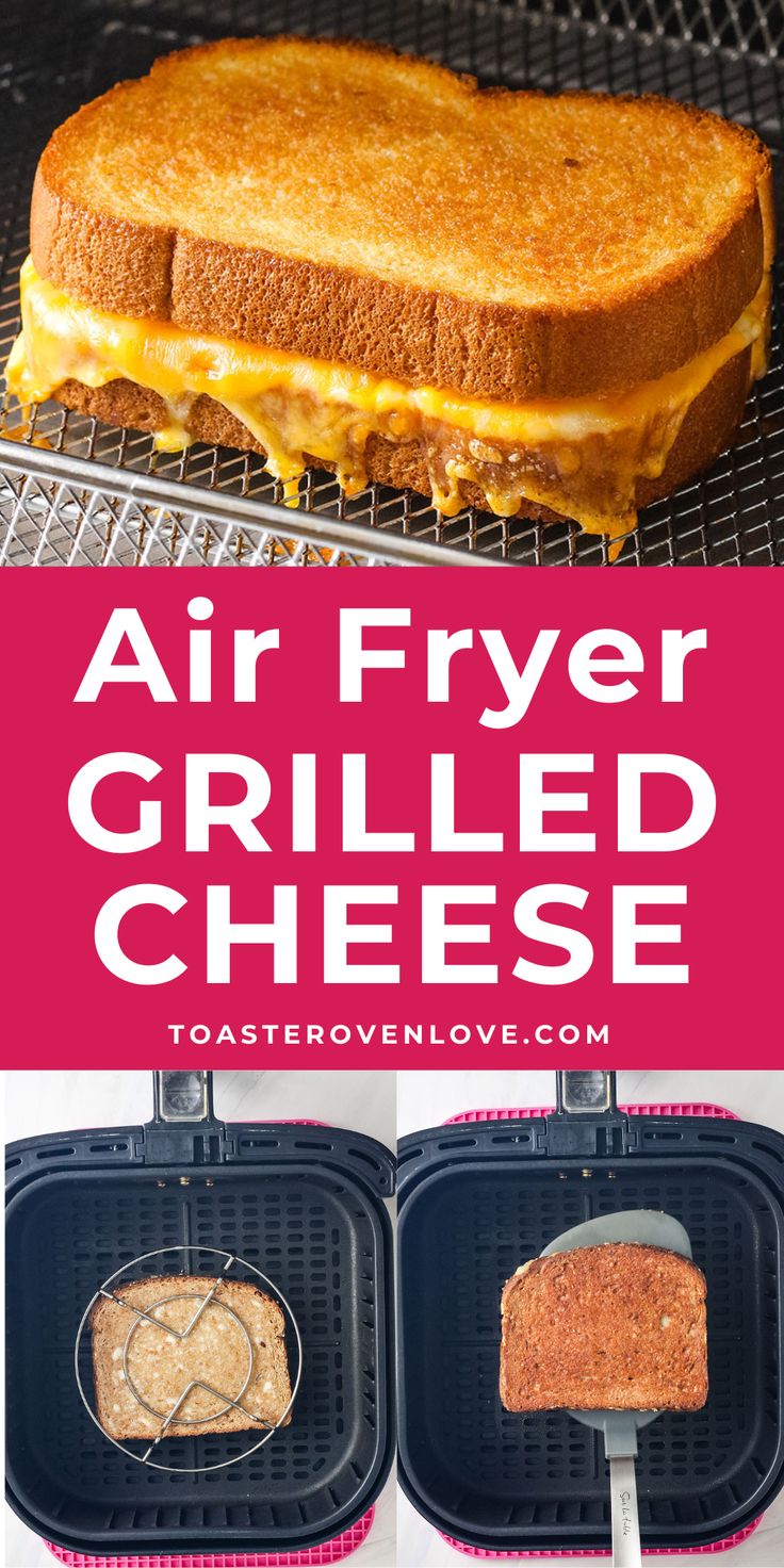 Grilled cheese in an air fryer oven basket and inside of a drawer style air fryer with a rack on top of the sandwich. Air Fryer Grilled Cheese Sandwich, Basic Grilled Cheese, Air Fryer Grilled Cheese, Cheesy Sandwich, Perfect Sandwich, Perfect Grilled Cheese, Crispy Bread, Grilled Cheese Recipe, Making Grilled Cheese