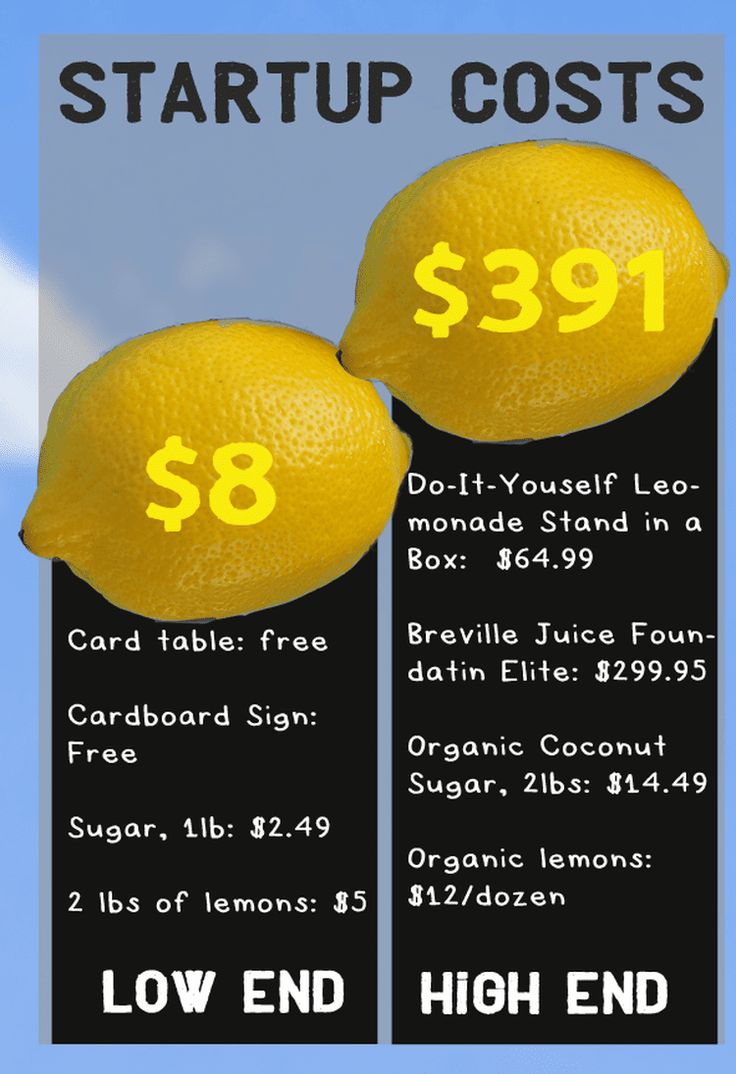 two lemons sitting on top of each other in front of a blue sky with the words start up cost $ 39