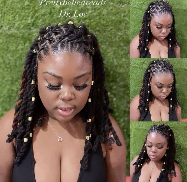 Wild Loc Styles, Braid Back Loc Styles, Loc Ponytail Styles With Bangs, Loc Styles For Medium Locs, Wedding Hairstyles Black Women Locs, Loc Styles Long Hair Women, Graduation Loc Hairstyles With Cap, Low Loc Ponytail, Loc Style With Weave