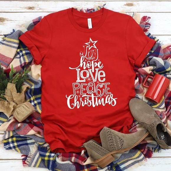 Joy Hope Love Peace Christmas, Peace Christmas, Hope Christmas, Christmas Wallpapers, Christmas Party Shirts, Shirt Business, Custom Glitter, Bella Canvas Tees, Screen Printing Designs