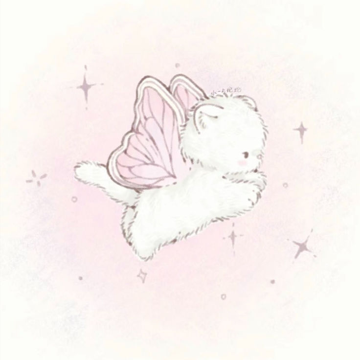 a white teddy bear flying through the air with a butterfly on it's back