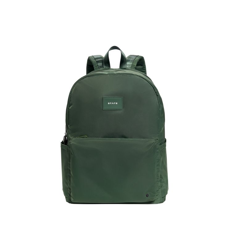 STATE Bags Reed Backpack Nylon Olive Front View Click to Zoom Casual Packable Backpack For Travel, Practical Backpack For On-the-go, Casual Travel Backpack Packable, Recycled Polyester Everyday Backpack, Functional Green Backpack For Commuting, Everyday Nylon Softback Backpack, Everyday Recycled Polyester Standard Backpack, Everyday Nylon Standard Backpack, Versatile Green Travel Accessories