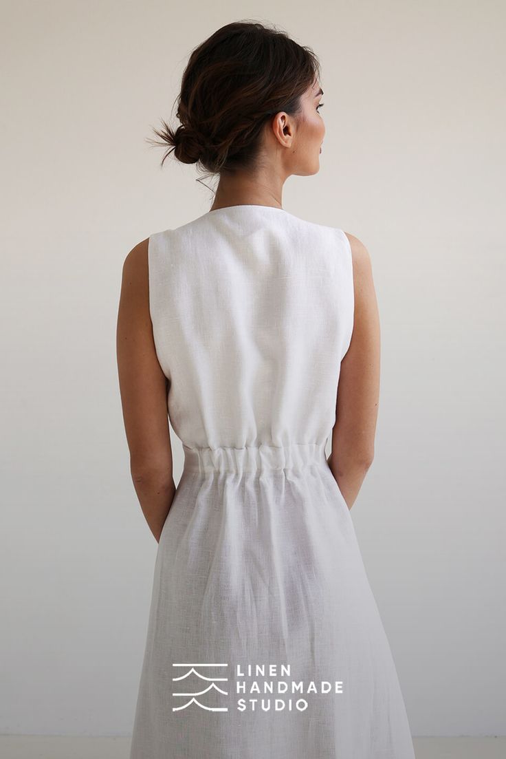 white linen dress Long Sleeveless Dress, Natural Linen Dress, Linen Dress Summer, Linen Wrap Dress, Fancy Frocks, White Linen Dresses, Dress Linen, Dress Wrap, Sleeveless Long Dress