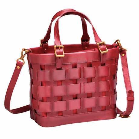 Leather Basket Handbag Rectangular Woven Leather Travel Satchel, Daily Use Woven Leather Bag With Double Handle, Leather Woven Tote Satchel For Everyday Use, Woven Leather Tote Satchel For Everyday, Modern Woven Leather Bags For Everyday Use, Everyday Woven Leather Tote Satchel, Woven Leather Satchel Bucket Bag, Leather Woven Satchel Bucket Bag, Woven Leather Bucket Bag Tote