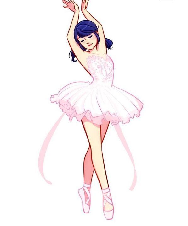 a drawing of a ballerina girl in pink and white with her arms up to the side