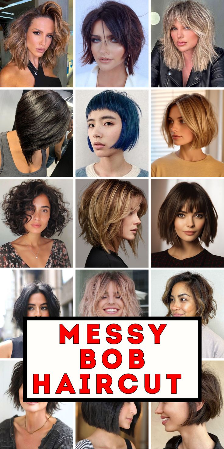 Discover 24 trendy messy bob haircut ideas for 2024, featuring choppy layers and bangs that add a playful, edgy look to any style. Whether you have fine or thick hair, these messy bob haircuts are perfect for creating a stylish, low-maintenance look. From short to medium choppy layers, these hairstyles are ideal for women who want a fresh, modern cut. Messy Inverted Bob Hairstyles, Messy Bob With Bangs Choppy Layers, Long Shaggy Bob Hairstyles, Rocker Bob Haircut, Shattered Bob With Bangs, Wolf Bob Haircut, Short Messy Bob Choppy Layers, Choppy Bob Hairstyles For Thick Hair, Shaggy Bob For Fine Hair Choppy Hairstyles