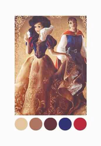 an image of a man and woman dressed as snow white and prince charmingly holding each other's hand