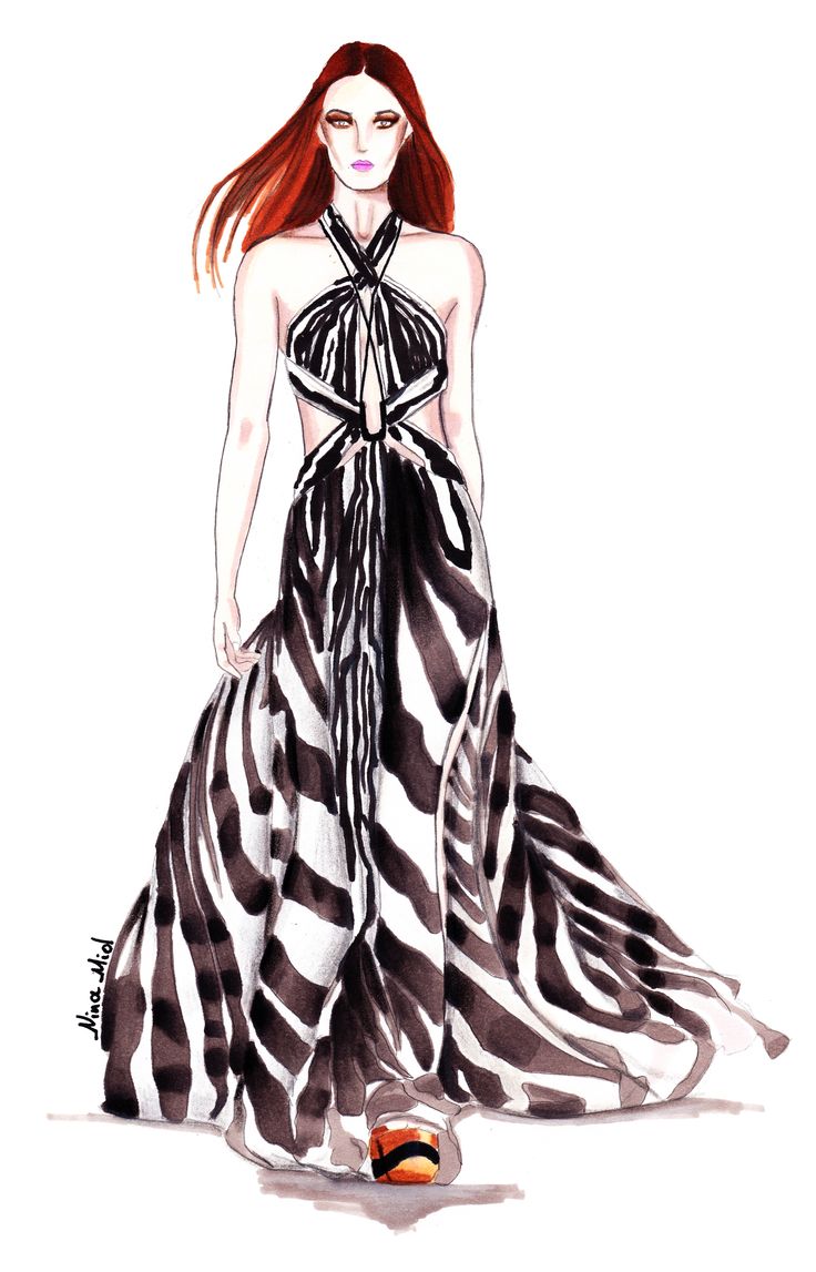 a drawing of a woman in a zebra print dress