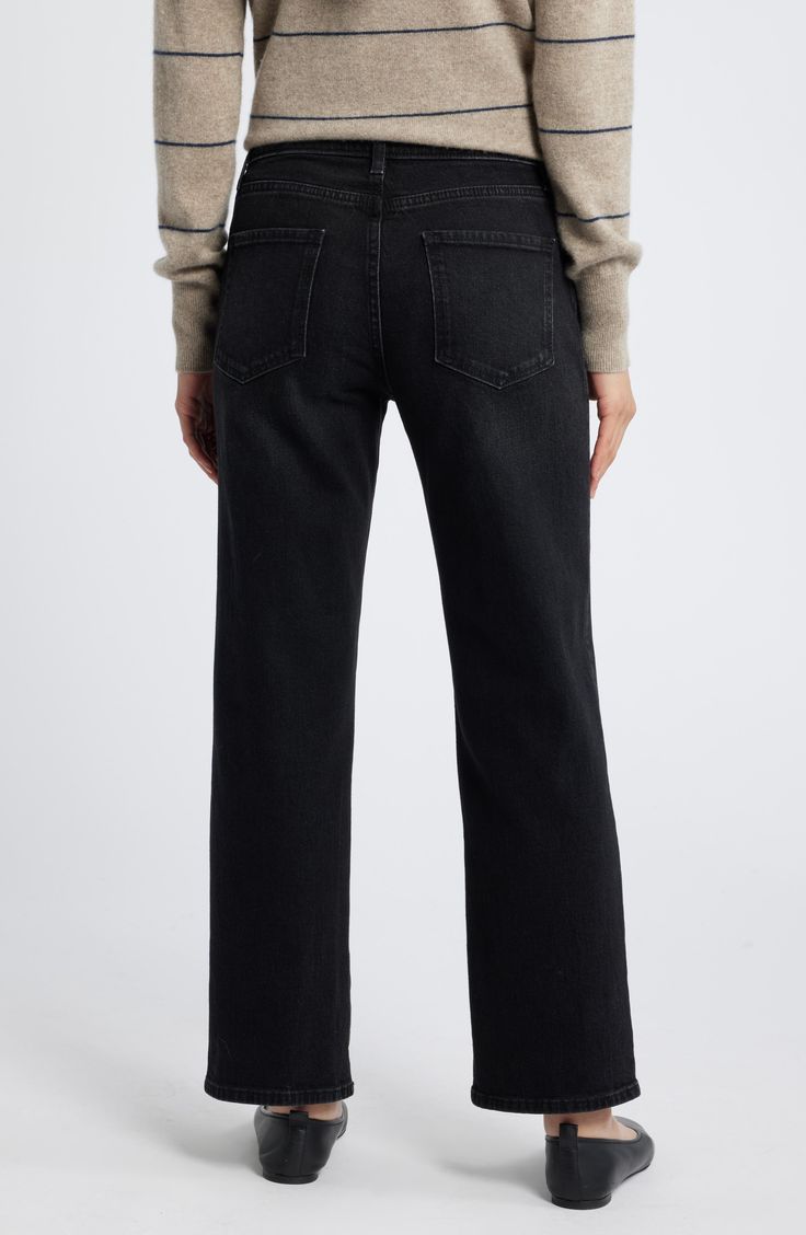 A dark wash adds subtle polish to these high-waist jeans cut from low-stretch denim so you easily through your day. Zip fly with button closure Five-pocket style 77% cotton, 22% lyocell, 1% spandex Machine wash, tumble dry Imported Classic Black Flare Jeans With Pockets, Classic Black Cropped Denim Jeans, Dark Wash Five-pocket Jeans For Fall, Dark Wash Jeans With Five Pockets For Fall, Fall Dark Wash Jeans With Five Pockets, Dark Wash Jeans For Fall, High Rise Washed Black Flare Jeans For Work, Rigid Denim Flare Jeans With Five Pockets For Work, Washed Black Straight Leg Cropped Jeans For Fall