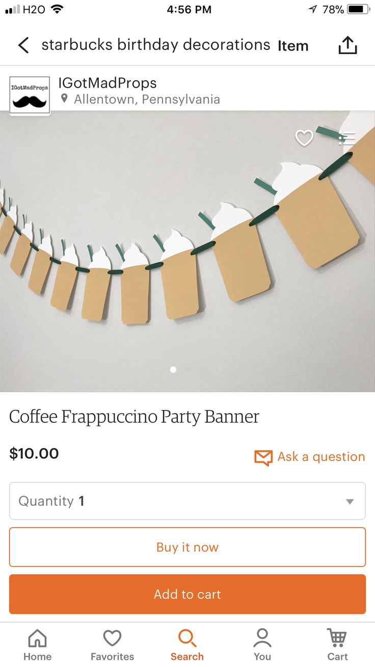 the app is showing an image of a party banner with tags hanging from it's sides