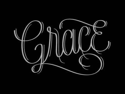 the word grace written in cursive writing on a black background with white ink