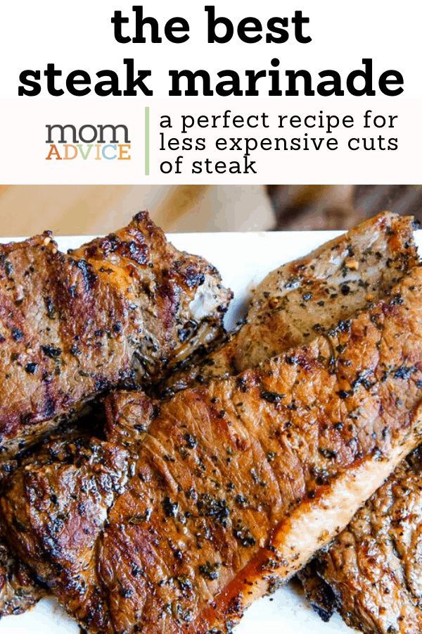 grilled steaks on a plate with the title overlay that reads, how to cook the best steak marinade