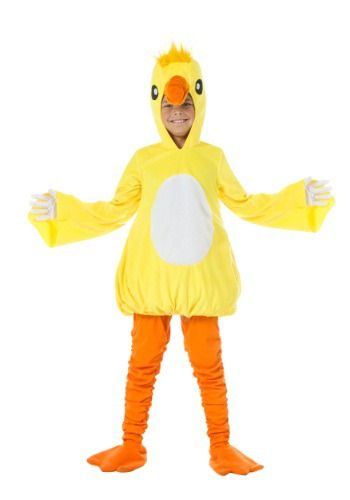 a man in a yellow duck costume standing with his arms out and legs spread wide