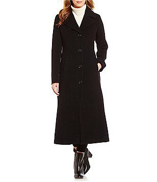 Anne Klein Notch Collar Long Wool Coat Elegant Outerwear With Button Closure, 3/4 Sleeve, Elegant 3/4 Sleeve Outerwear With Button Closure, Classic Formal Outerwear With 3/4 Sleeves, Chic 3/4 Sleeve Winter Outerwear, Fall Workwear Outerwear With 3/4 Sleeves, Workwear Outerwear With Buttons And 3/4 Sleeve, 3/4 Sleeve Outerwear With Buttons For Work, Fall Outerwear With Pockets And 3/4 Sleeve, Black 3/4 Sleeve Outerwear For Fall