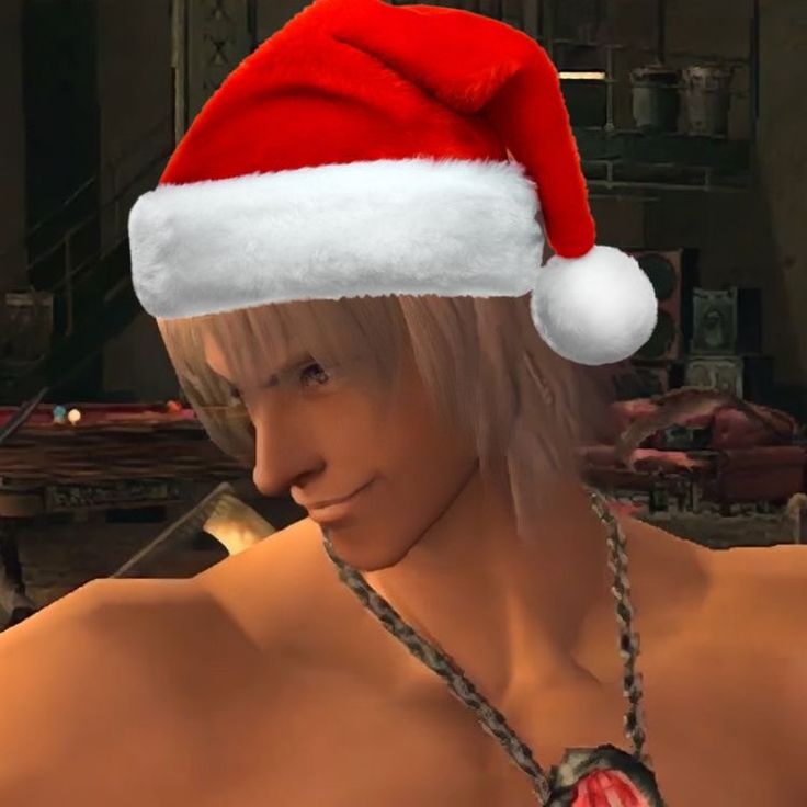 a man wearing a santa claus hat with no shirt on