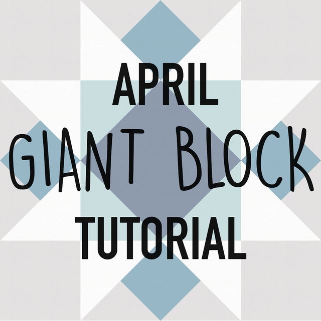 the words, april giant block are in black and white on a blue and gray geometric background