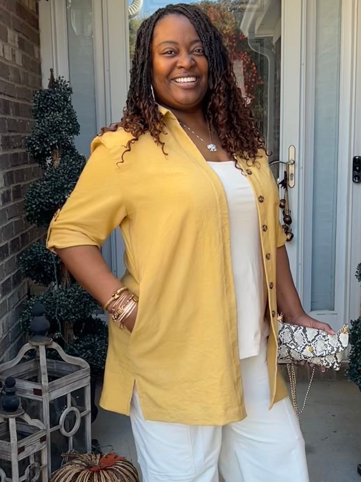 Relaxed fit shacket. Pairs perfectly with jeans and ankle boots or a sweater dress for fall. Color: Yellow Jeans And Ankle Boots, Fall Sweater Dress, Dress For Fall, Fall Color, Fall Favorites, Fall Shopping, Powerful Women, Stylish Women, Sweater Dress