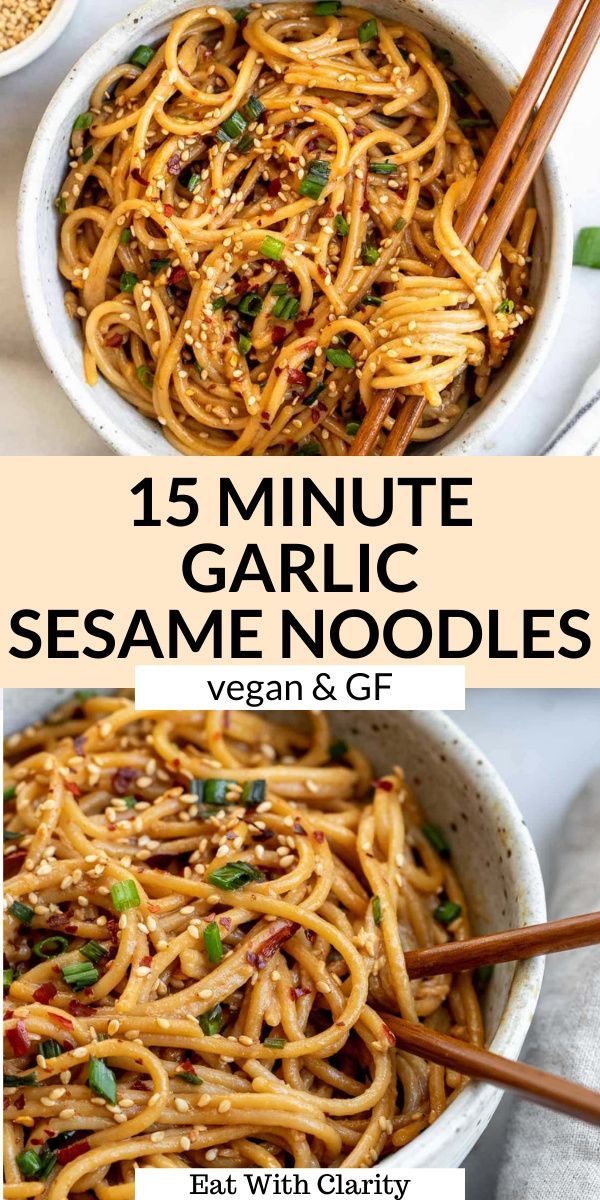 garlic sesame noodles in a bowl with chopsticks and seasoning on the side