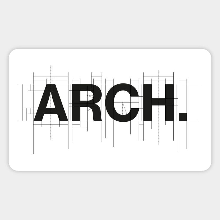 the word arch in black and white on a square sticker with an abstract grid pattern