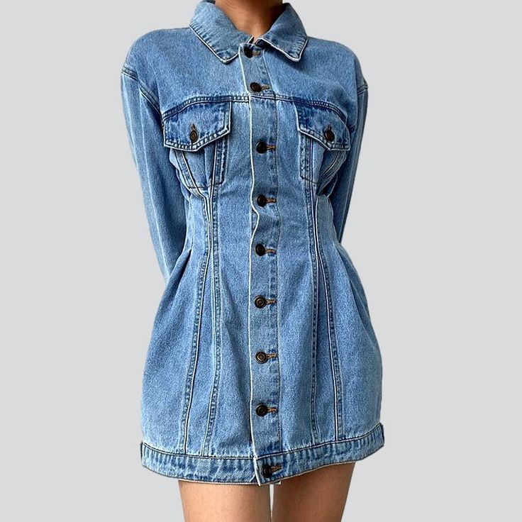 Introducing the 2023 Spring-Summer Collection's Single-breasted Mini Denim Dress ââ‚?a denim dream for the new age!Why You'll Love ItThis 90s-inspired denim dress is a chic blend of everlasting underground and contemporary modern. The stonewashed fabric and unique distressed pattern capture a natural and punkish edge while the sleek slim fit adds refinement. The zippered closure and stylish button duo ensure functionality and flair. making it the perfect day-to-night piece!Distinctive Features: Spring Denim Top With Buttoned Pockets In Medium Wash, Spring Medium Wash Denim Top With Buttoned Pockets, Summer Dark Wash Denim Dress With Buttoned Pockets, Spring Denim Blue Dresses With Buttoned Pockets, Spring Denim Blue Dress With Buttoned Pockets, Summer Cotton Denim Dress With Buttoned Pockets, Summer Denim Dress With Buttoned Pockets, Dark Wash Cotton Mini Dress With Pockets, Medium Wash Summer Dress With Buttoned Pockets