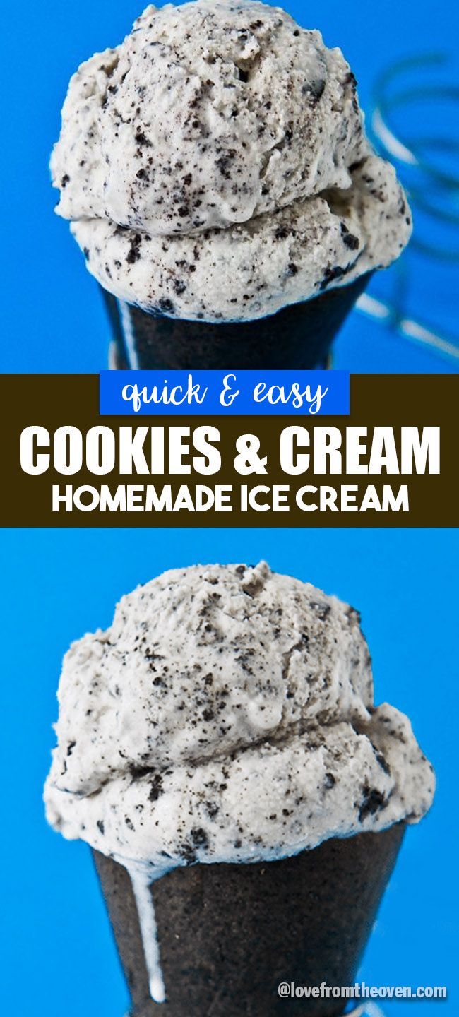 two scoops of cookies and cream ice cream on top of each other with the title