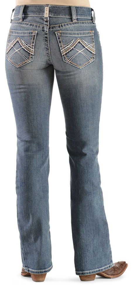 Ariat Women's Rainstorm Real Riding Jeans, Denim Western Style Denim Blue Jeans, Western Style Denim Blue Bottoms With Pockets, Western Style Straight Leg Denim Bottoms, Western Denim Blue Jeans With Five Pockets, Western Denim Jeans, Western Style Jeans With Standard Cut Leg, Ariat Womens Clothing, Western Denim Blue Bottoms With Pockets, Western Style Denim Blue Jeans With Pockets