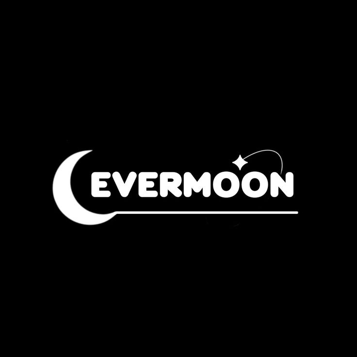 the evermoon logo on a black background