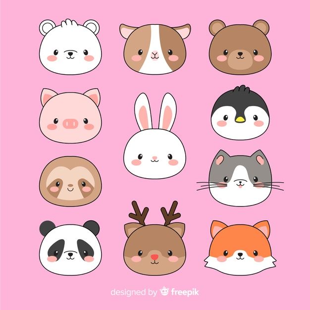 various animal heads on a pink background with the words, cute animals in different colors