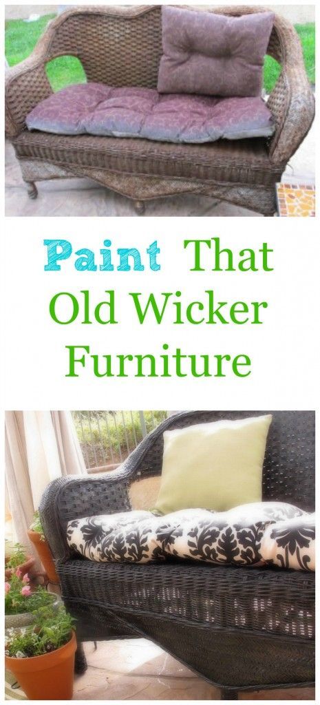 an old wicker furniture is painted purple and green with the words paint that old wicker furniture