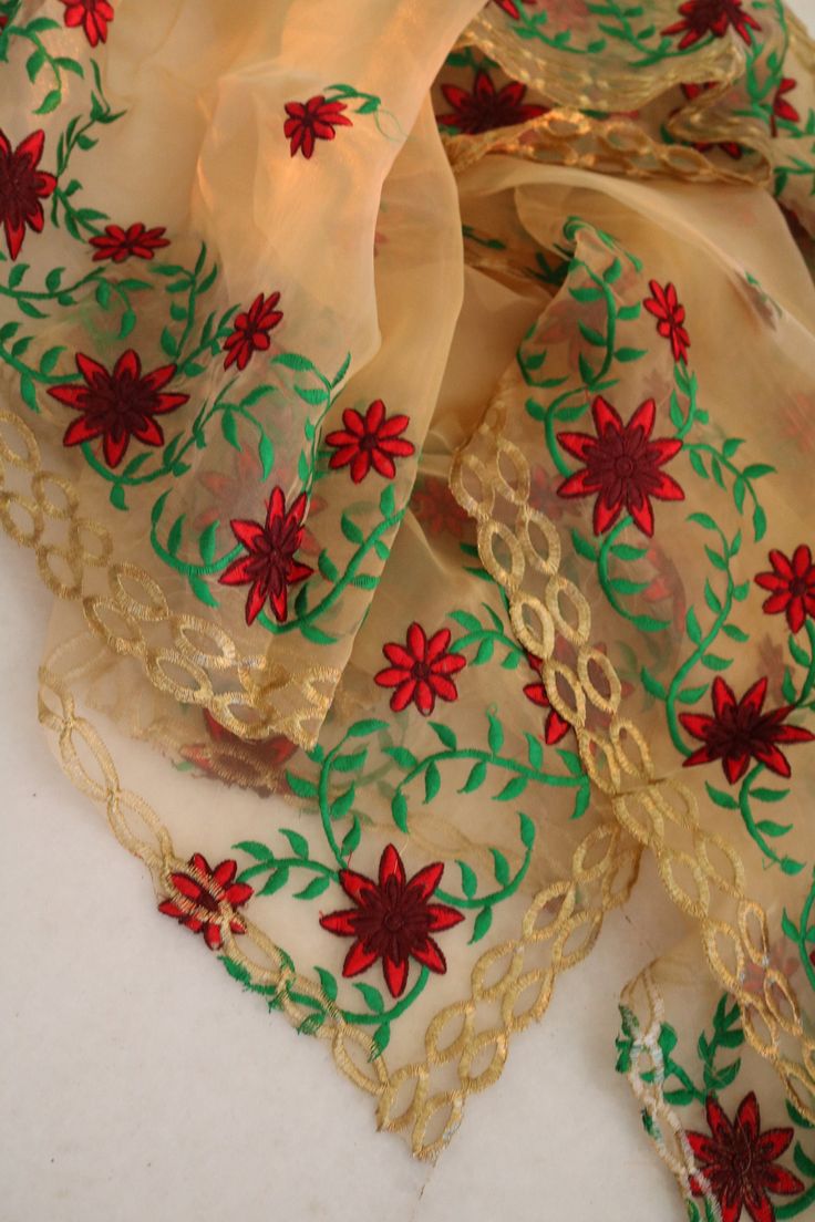 Floral embroidery organza dupatta Beautiful and trendy dupatta for all occasions. Size: Length 88 inches Width 35 inches More dupatta here in our collection https://www.etsy.com/shop/neelcreations/?section_id=15880219 This Indian dupatta will give a royal look to any outfit. Perfect for Indian weddings or festivals as accessories or even as a gift This is long and light weight. It can be used with any matching Indian Dress or skirt from my shop. Hand wash and hang to dry.  Note: There may be sli Floral Dupatta, Embroidery Organza, Indian Dupatta, Lehenga Dupatta, Indian Skirt, Bridal Dupatta, Punjabi Dress, Hippie Skirts, Embroidered Scarf