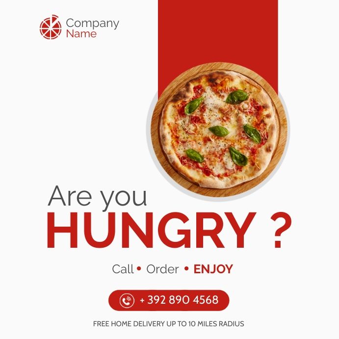 an advertisement for a pizza restaurant with the words are you hungry? call order and enjoy